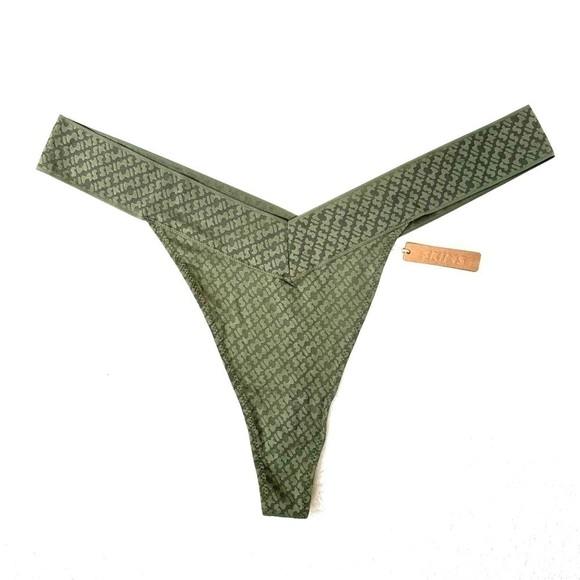 SKIMS Logo Mesh Thong Olive Green Size 4 X - Picture 1 of 5
